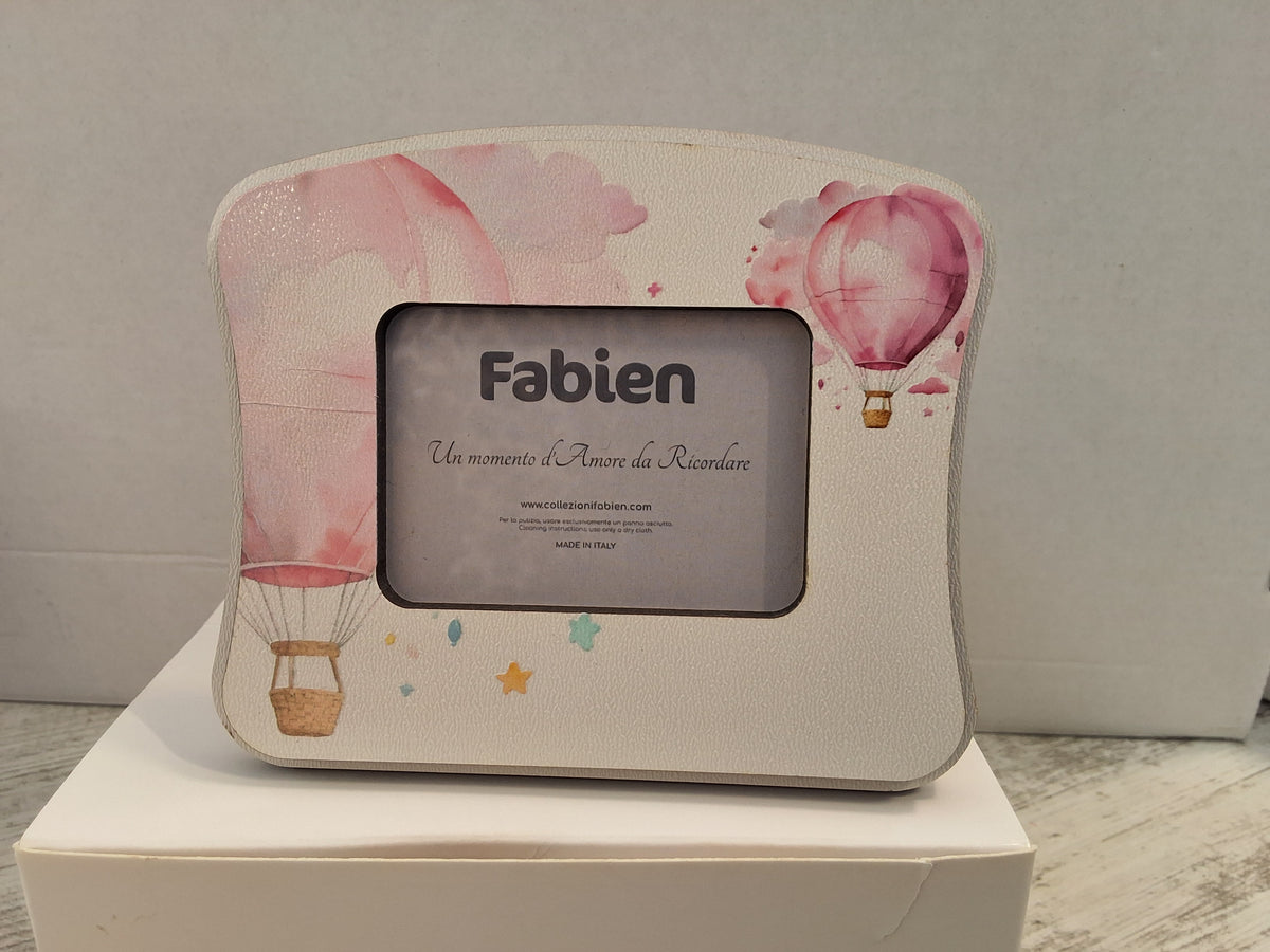 Portafoto da Tavolo in Legno Mongolfiere Rosa "Fabien" - Completo di Scatola e Sacchetto Confetti