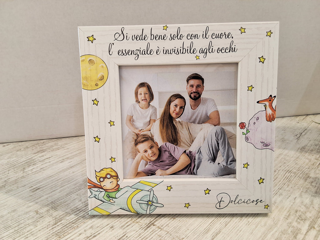 Portafoto Piccolo Principe 15x15 cm in Legno "Dolcicose" – Bomboniera Confezionata con Scatola e Confetti
