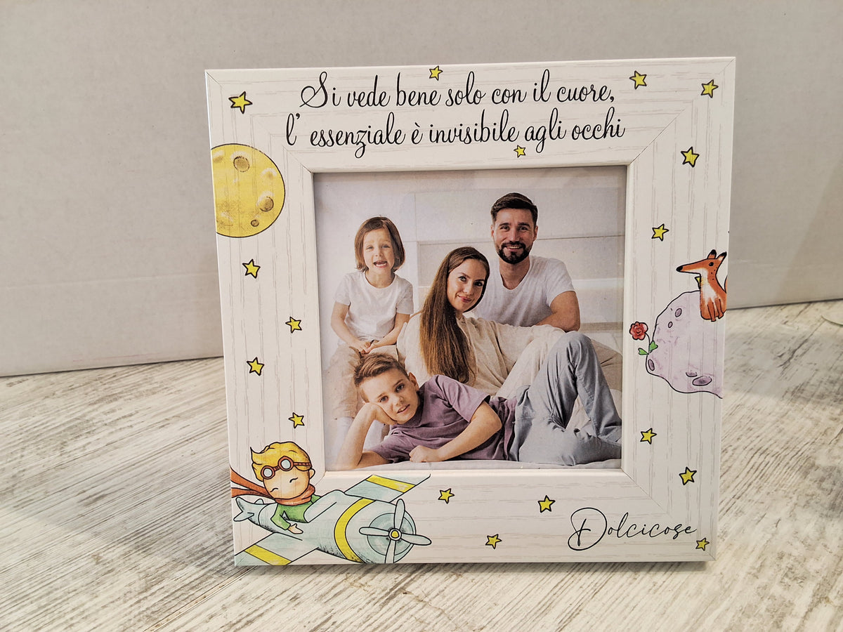 Portafoto Piccolo Principe 15x15 cm in Legno "Dolcicose" – Bomboniera Confezionata con Scatola e Confetti