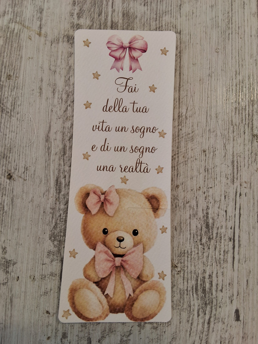 Segnalibro Segnaposto con Matita in Legno Orsetto Rosa - 7x19 cm (Min. 50 pezzi)