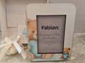 Portafoto Grande in Legno Orsetto con Cuore Azzurro "Fabien" - Completo di Scatola e Sacchetto Confetti