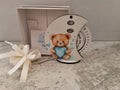 Calendario Perpetuo da Tavolo in Legno Luna Orsetto Azzurro - Completo di Scatola e Sacchetto Confetti
