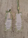Segnalibro Segnaposto Verde Salvia con 5 Confetti al Cioccolato Personalizzato - 7x19 cm (Min. 50 pezzi)