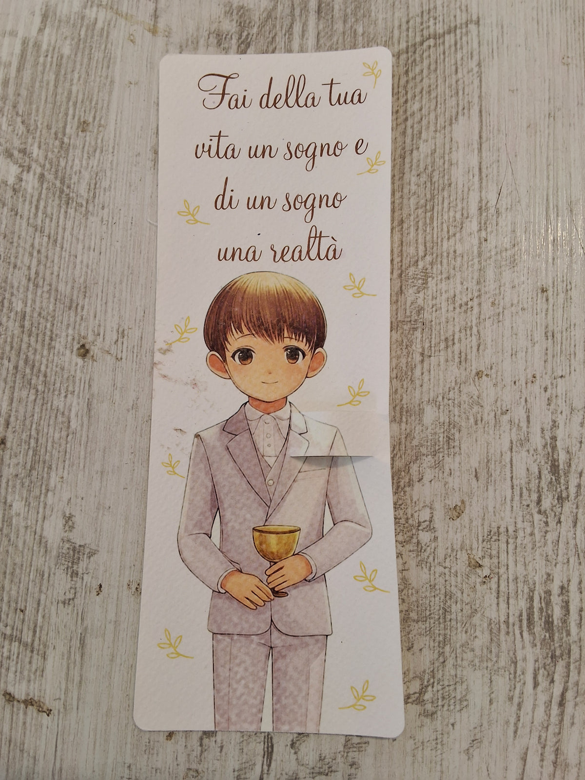 Segnalibro Segnaposto Prima Comunione Bimbo con Matita in Legno - 7x19 cm (Min. 50 pezzi)