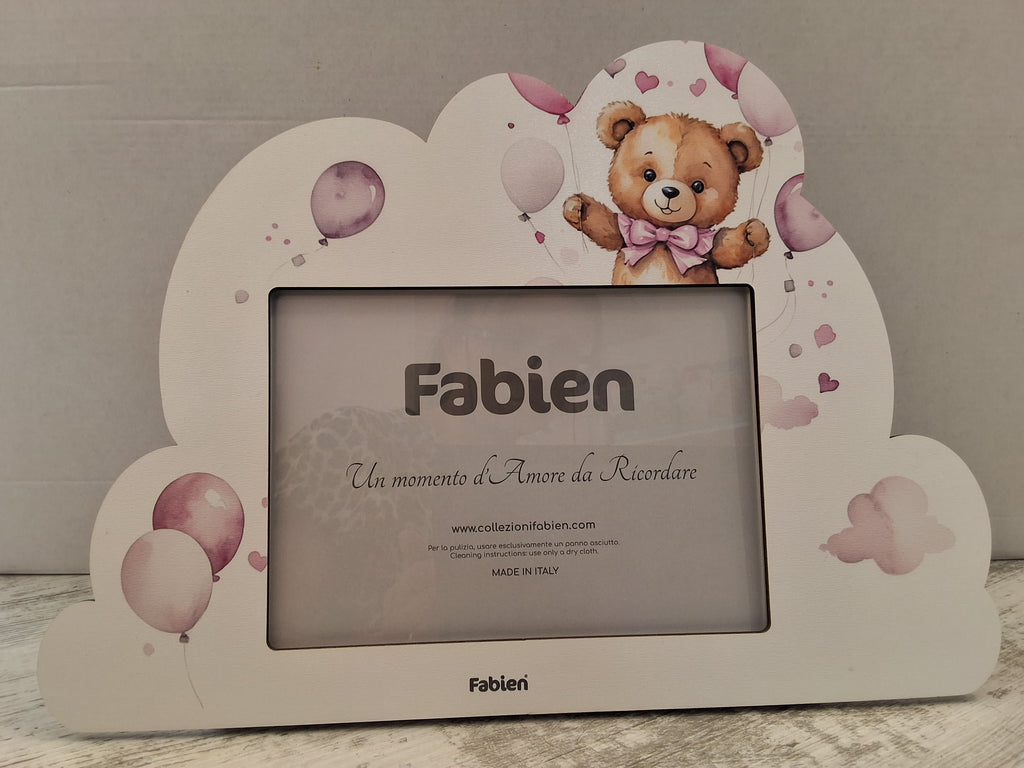 Cornice Portafoto Grande da Tavolo in Legno Nuvola Orsetto Rosa Fabien - 34x24 cm