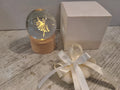 Bomboniera Lampada Sfera di Vetro Ballerina su Base in Legno, Sacchetto Confetti e Scatola
