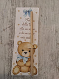 Segnalibro Segnaposto con Matita in Legno Orsetto Azzurro - 7x19 cm (Min. 50 pezzi)